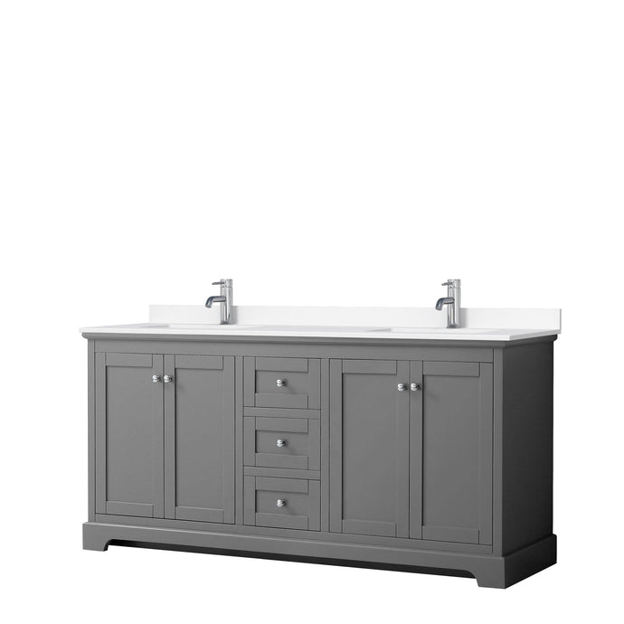 Wyndham Collection WCV232372DKGWCUNSMXX Avery 72 Inch Double Bathroom Vanity in Dark Gray, White Cultured Marble Countertop, Undermount Square Sinks, No Mirror