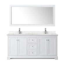 Load image into Gallery viewer, Wyndham Collection WCV232372DWHC2UNSM70 Avery 72 Inch Double Bathroom Vanity in White, Light-Vein Carrara Cultured Marble Countertop, Undermount Square Sinks, 70 Inch Mirror