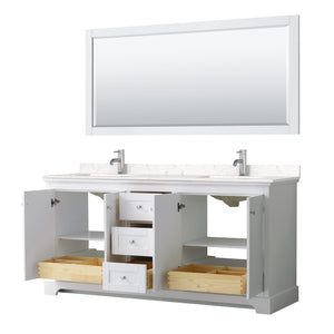 Wyndham Collection WCV232372DWHC2UNSM70 Avery 72 Inch Double Bathroom Vanity in White, Light-Vein Carrara Cultured Marble Countertop, Undermount Square Sinks, 70 Inch Mirror