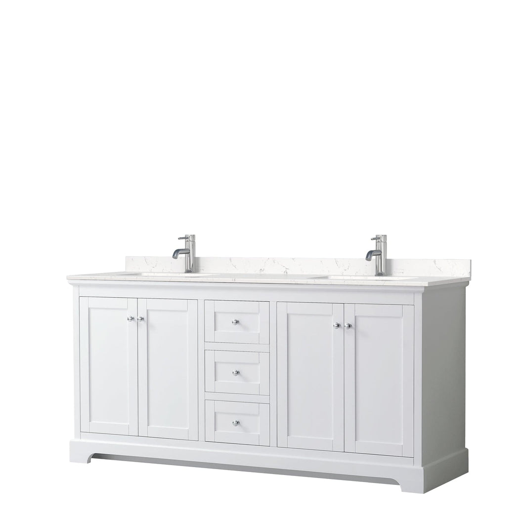 Wyndham Collection WCV232372DWHC2UNSMXX Avery 72 Inch Double Bathroom Vanity in White, Light-Vein Carrara Cultured Marble Countertop, Undermount Square Sinks, No Mirror