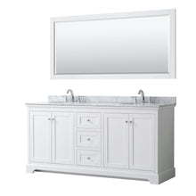 Load image into Gallery viewer, Wyndham Collection WCV232372DWHCMUNOM70 Avery 72 Inch Double Bathroom Vanity in White, White Carrara Marble Countertop, Undermount Oval Sinks, and 70 Inch Mirror