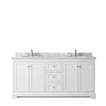 Load image into Gallery viewer, Wyndham Collection WCV232372DWHCMUNOMXX Avery 72 Inch Double Bathroom Vanity in White, White Carrara Marble Countertop, Undermount Oval Sinks, and No Mirror