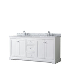 Load image into Gallery viewer, Wyndham Collection WCV232372DWHCMUNOMXX Avery 72 Inch Double Bathroom Vanity in White, White Carrara Marble Countertop, Undermount Oval Sinks, and No Mirror