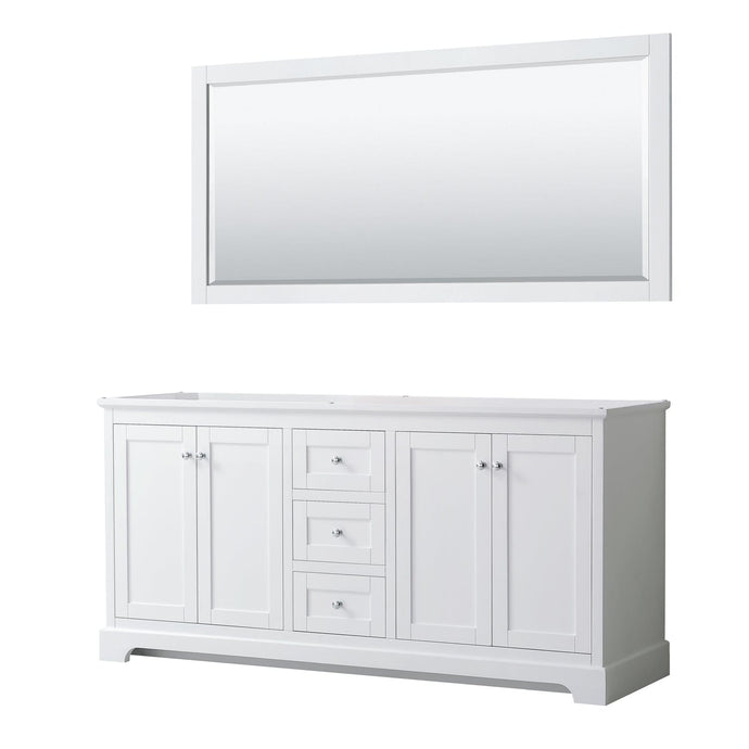 Wyndham Collection WCV232372DWHCXSXXM70 Avery 72 Inch Double Bathroom Vanity in White, No Countertop, No Sinks, and 70 Inch Mirror