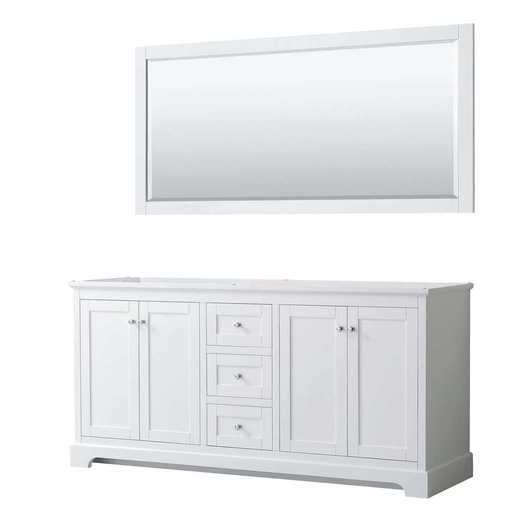 Wyndham Collection WCV232372DWHCXSXXM70 Avery 72 Inch Double Bathroom Vanity in White, No Countertop, No Sinks, and 70 Inch Mirror