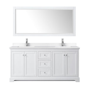 Wyndham Collection WCV232372DWHWCUNSMXX Avery 72 Inch Double Bathroom Vanity in White, White Cultured Marble Countertop, Undermount Square Sinks, No Mirror
