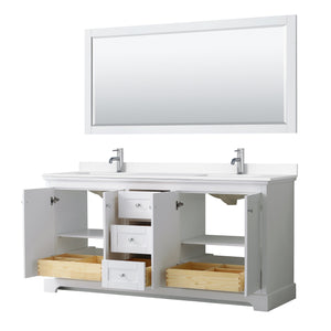 Wyndham Collection WCV232372DWHWCUNSM70 Avery 72 Inch Double Bathroom Vanity in White, White Cultured Marble Countertop, Undermount Square Sinks, 70 Inch Mirror