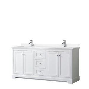 Wyndham Collection WCV232372DWHWCUNSMXX Avery 72 Inch Double Bathroom Vanity in White, White Cultured Marble Countertop, Undermount Square Sinks, No Mirror
