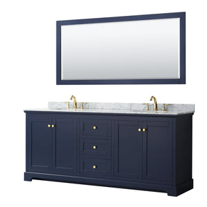 Wyndham Collection WCV232380DBLCMUNOM70 Avery 80 Inch Double Bathroom Vanity in Dark Blue, White Carrara Marble Countertop, Undermount Oval Sinks, and 70 Inch Mirror