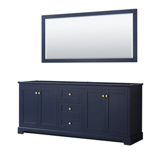 Wyndham Collection WCV232380DBLCXSXXM70 Avery 80 Inch Double Bathroom Vanity in Dark Blue, No Countertop, No Sinks, and 70 Inch Mirror