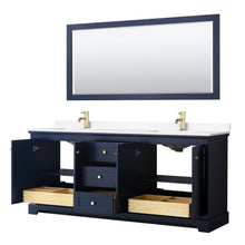 Load image into Gallery viewer, Wyndham Collection WCV232380DBLWCUNSM70 Avery 80 Inch Double Bathroom Vanity in Dark Blue, White Cultured Marble Countertop, Undermount Square Sinks, 70 Inch Mirror