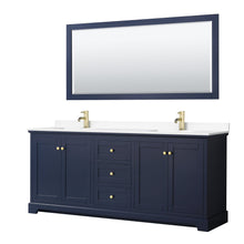 Load image into Gallery viewer, Wyndham Collection WCV232380DBLWCUNSM70 Avery 80 Inch Double Bathroom Vanity in Dark Blue, White Cultured Marble Countertop, Undermount Square Sinks, 70 Inch Mirror