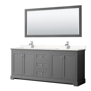 Wyndham Collection WCV232380DKGC2UNSM70 Avery 80 Inch Double Bathroom Vanity in Dark Gray, Light-Vein Carrara Cultured Marble Countertop, Undermount Square Sinks, 70 Inch Mirror