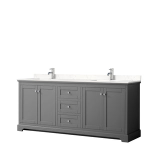 Wyndham Collection WCV232380DKGC2UNSMXX Avery 80 Inch Double Bathroom Vanity in Dark Gray, Light-Vein Carrara Cultured Marble Countertop, Undermount Square Sinks, No Mirror