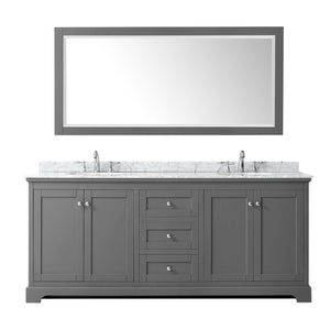 Wyndham Collection WCV232380DKGCMUNOM70 Avery 80 Inch Double Bathroom Vanity in Dark Gray, White Carrara Marble Countertop, Undermount Oval Sinks, and 70 Inch Mirror