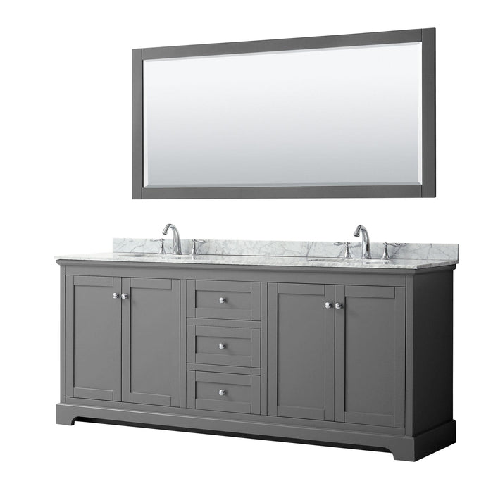 Wyndham Collection WCV232380DKGCMUNOM70 Avery 80 Inch Double Bathroom Vanity in Dark Gray, White Carrara Marble Countertop, Undermount Oval Sinks, and 70 Inch Mirror