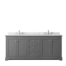 Load image into Gallery viewer, Wyndham Collection WCV232380DKGCMUNOMXX Avery 80 Inch Double Bathroom Vanity in Dark Gray, White Carrara Marble Countertop, Undermount Oval Sinks, and No Mirror
