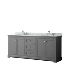Load image into Gallery viewer, Wyndham Collection WCV232380DKGCMUNOMXX Avery 80 Inch Double Bathroom Vanity in Dark Gray, White Carrara Marble Countertop, Undermount Oval Sinks, and No Mirror