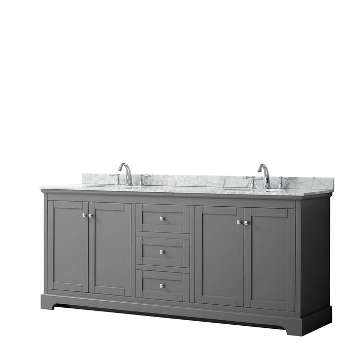 Wyndham Collection WCV232380DKGCMUNOMXX Avery 80 Inch Double Bathroom Vanity in Dark Gray, White Carrara Marble Countertop, Undermount Oval Sinks, and No Mirror