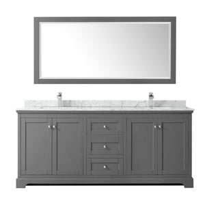 Wyndham Collection WCV232380DKGCMUNSM70 Avery 80 Inch Double Bathroom Vanity in Dark Gray, White Carrara Marble Countertop, Undermount Square Sinks, and 70 Inch Mirror