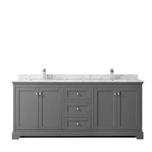Load image into Gallery viewer, Wyndham Collection WCV232380DKGCMUNSMXX Avery 80 Inch Double Bathroom Vanity in Dark Gray, White Carrara Marble Countertop, Undermount Square Sinks, and No Mirror
