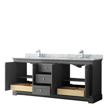 Load image into Gallery viewer, Wyndham Collection WCV232380DKGCMUNSMXX Avery 80 Inch Double Bathroom Vanity in Dark Gray, White Carrara Marble Countertop, Undermount Square Sinks, and No Mirror