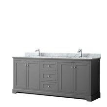 Load image into Gallery viewer, Wyndham Collection WCV232380DKGCMUNSMXX Avery 80 Inch Double Bathroom Vanity in Dark Gray, White Carrara Marble Countertop, Undermount Square Sinks, and No Mirror