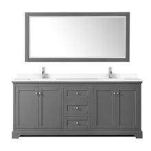 Load image into Gallery viewer, Wyndham Collection WCV232380DKGWCUNSMXX Avery 80 Inch Double Bathroom Vanity in Dark Gray, White Cultured Marble Countertop, Undermount Square Sinks, No Mirror