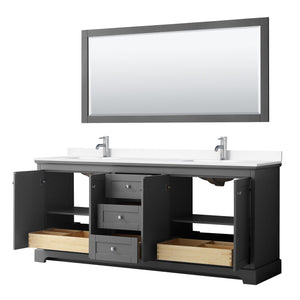 Wyndham Collection WCV232380DKGWCUNSMXX Avery 80 Inch Double Bathroom Vanity in Dark Gray, White Cultured Marble Countertop, Undermount Square Sinks, No Mirror