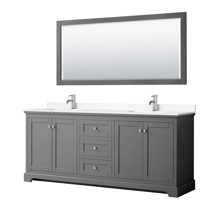 Wyndham Collection WCV232380DKGWCUNSM70 Avery 80 Inch Double Bathroom Vanity in Dark Gray, White Cultured Marble Countertop, Undermount Square Sinks, 70 Inch Mirror