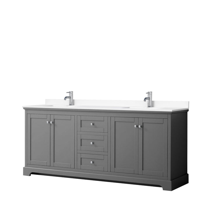 Wyndham Collection WCV232380DKGWCUNSMXX Avery 80 Inch Double Bathroom Vanity in Dark Gray, White Cultured Marble Countertop, Undermount Square Sinks, No Mirror