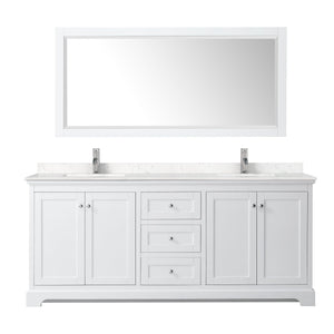Wyndham Collection WCV232380DWHC2UNSMXX Avery 80 Inch Double Bathroom Vanity in White, Light-Vein Carrara Cultured Marble Countertop, Undermount Square Sinks, No Mirror