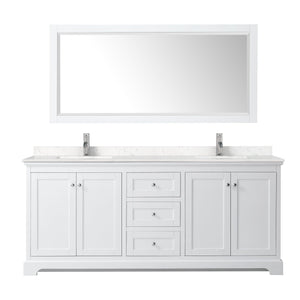 Wyndham Collection WCV232380DWHC2UNSM70 Avery 80 Inch Double Bathroom Vanity in White, Light-Vein Carrara Cultured Marble Countertop, Undermount Square Sinks, 70 Inch Mirror