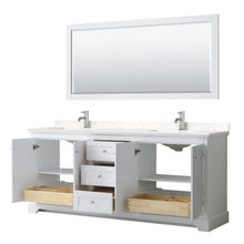 Load image into Gallery viewer, Wyndham Collection WCV232380DWHC2UNSM70 Avery 80 Inch Double Bathroom Vanity in White, Light-Vein Carrara Cultured Marble Countertop, Undermount Square Sinks, 70 Inch Mirror