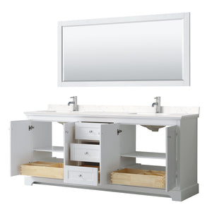 Wyndham Collection WCV232380DWHC2UNSM70 Avery 80 Inch Double Bathroom Vanity in White, Light-Vein Carrara Cultured Marble Countertop, Undermount Square Sinks, 70 Inch Mirror