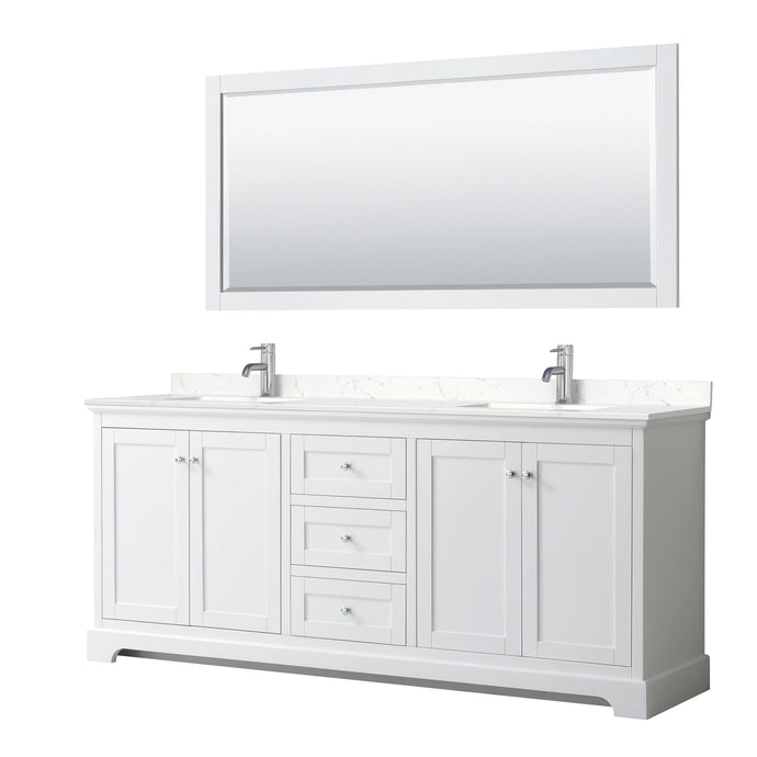 Wyndham Collection WCV232380DWHC2UNSM70 Avery 80 Inch Double Bathroom Vanity in White, Light-Vein Carrara Cultured Marble Countertop, Undermount Square Sinks, 70 Inch Mirror