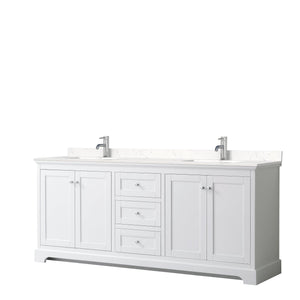 Wyndham Collection WCV232380DWHC2UNSMXX Avery 80 Inch Double Bathroom Vanity in White, Light-Vein Carrara Cultured Marble Countertop, Undermount Square Sinks, No Mirror