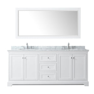 Wyndham Collection WCV232380DWHCMUNOM70 Avery 80 Inch Double Bathroom Vanity in White, White Carrara Marble Countertop, Undermount Oval Sinks, and 70 Inch Mirror