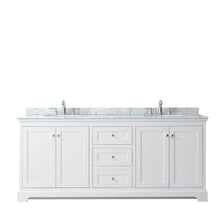 Load image into Gallery viewer, Wyndham Collection WCV232380DWHCMUNOMXX Avery 80 Inch Double Bathroom Vanity in White, White Carrara Marble Countertop, Undermount Oval Sinks, and No Mirror