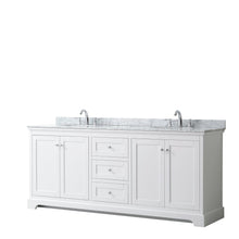 Load image into Gallery viewer, Wyndham Collection WCV232380DWHCMUNOMXX Avery 80 Inch Double Bathroom Vanity in White, White Carrara Marble Countertop, Undermount Oval Sinks, and No Mirror