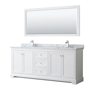 Wyndham Collection WCV232380DWHCMUNSM70 Avery 80 Inch Double Bathroom Vanity in White, White Carrara Marble Countertop, Undermount Square Sinks, and 70 Inch Mirror