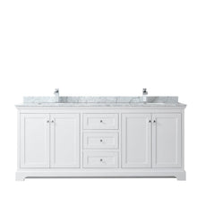 Load image into Gallery viewer, Wyndham Collection WCV232380DWHCMUNSMXX Avery 80 Inch Double Bathroom Vanity in White, White Carrara Marble Countertop, Undermount Square Sinks, and No Mirror