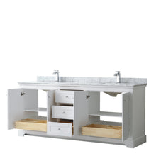 Load image into Gallery viewer, Wyndham Collection WCV232380DWHCMUNSMXX Avery 80 Inch Double Bathroom Vanity in White, White Carrara Marble Countertop, Undermount Square Sinks, and No Mirror