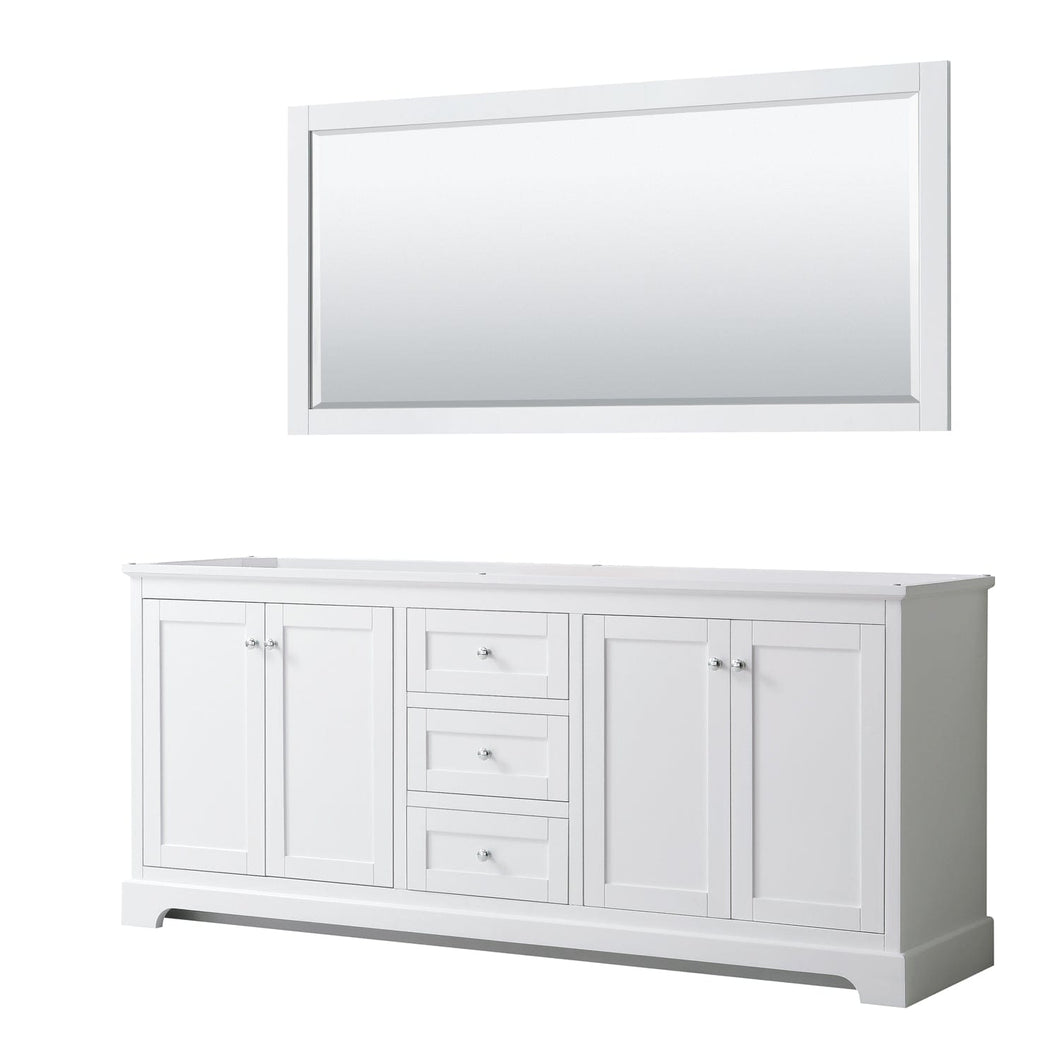 Wyndham Collection WCV232380DWHCXSXXM70 Avery 80 Inch Double Bathroom Vanity in White, No Countertop, No Sinks, and 70 Inch Mirror