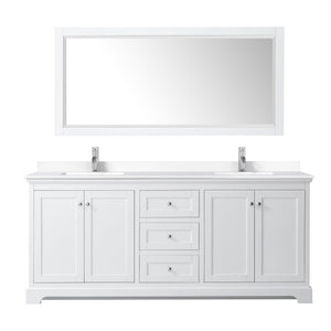 Wyndham Collection WCV232380DWHWCUNSM70 Avery 80 Inch Double Bathroom Vanity in White, White Cultured Marble Countertop, Undermount Square Sinks, 70 Inch Mirror