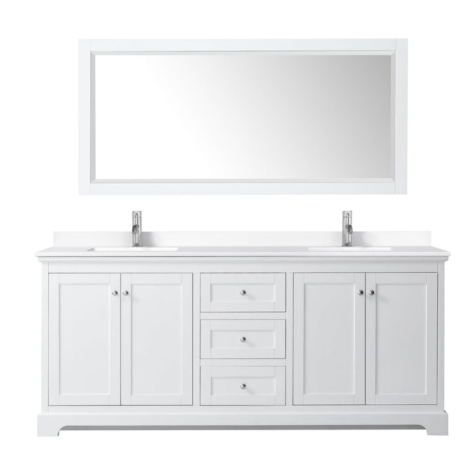 Wyndham Collection WCV232380DWHWCUNSM70 Avery 80 Inch Double Bathroom Vanity in White, White Cultured Marble Countertop, Undermount Square Sinks, 70 Inch Mirror