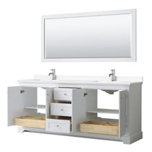 Load image into Gallery viewer, Wyndham Collection WCV232380DWHWCUNSM70 Avery 80 Inch Double Bathroom Vanity in White, White Cultured Marble Countertop, Undermount Square Sinks, 70 Inch Mirror
