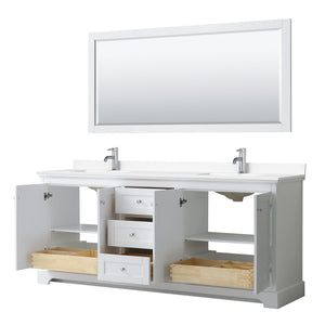 Wyndham Collection WCV232380DWHWCUNSM70 Avery 80 Inch Double Bathroom Vanity in White, White Cultured Marble Countertop, Undermount Square Sinks, 70 Inch Mirror