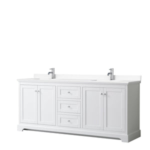 Wyndham Collection WCV232380DWHWCUNSMXX Avery 80 Inch Double Bathroom Vanity in White, White Cultured Marble Countertop, Undermount Square Sinks, No Mirror