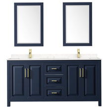 Load image into Gallery viewer, Wyndham Collection WCV252572DBLC2UNSM24 Daria 72 Inch Double Bathroom Vanity in Dark Blue, Light-Vein Carrara Cultured Marble Countertop, Undermount Square Sinks, 24 Inch Mirrors